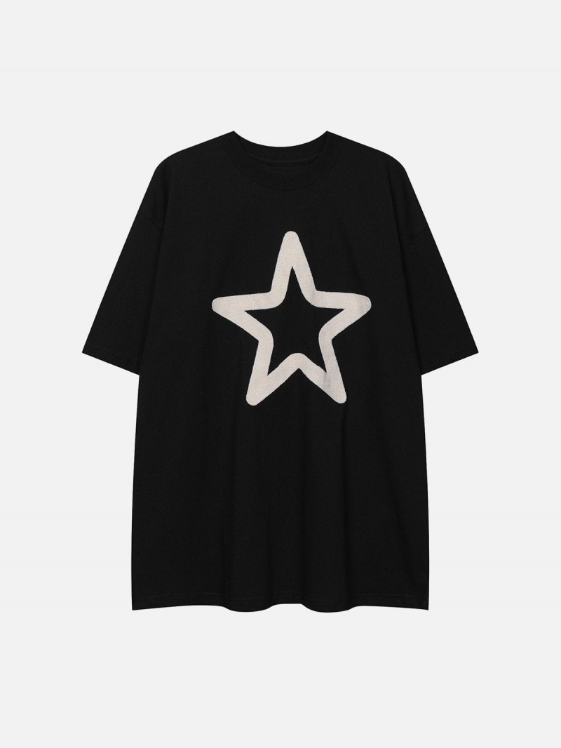 Bleu  T Shirts Aelfric Eden Star Embroidery Coton Tee - GJV-8206748